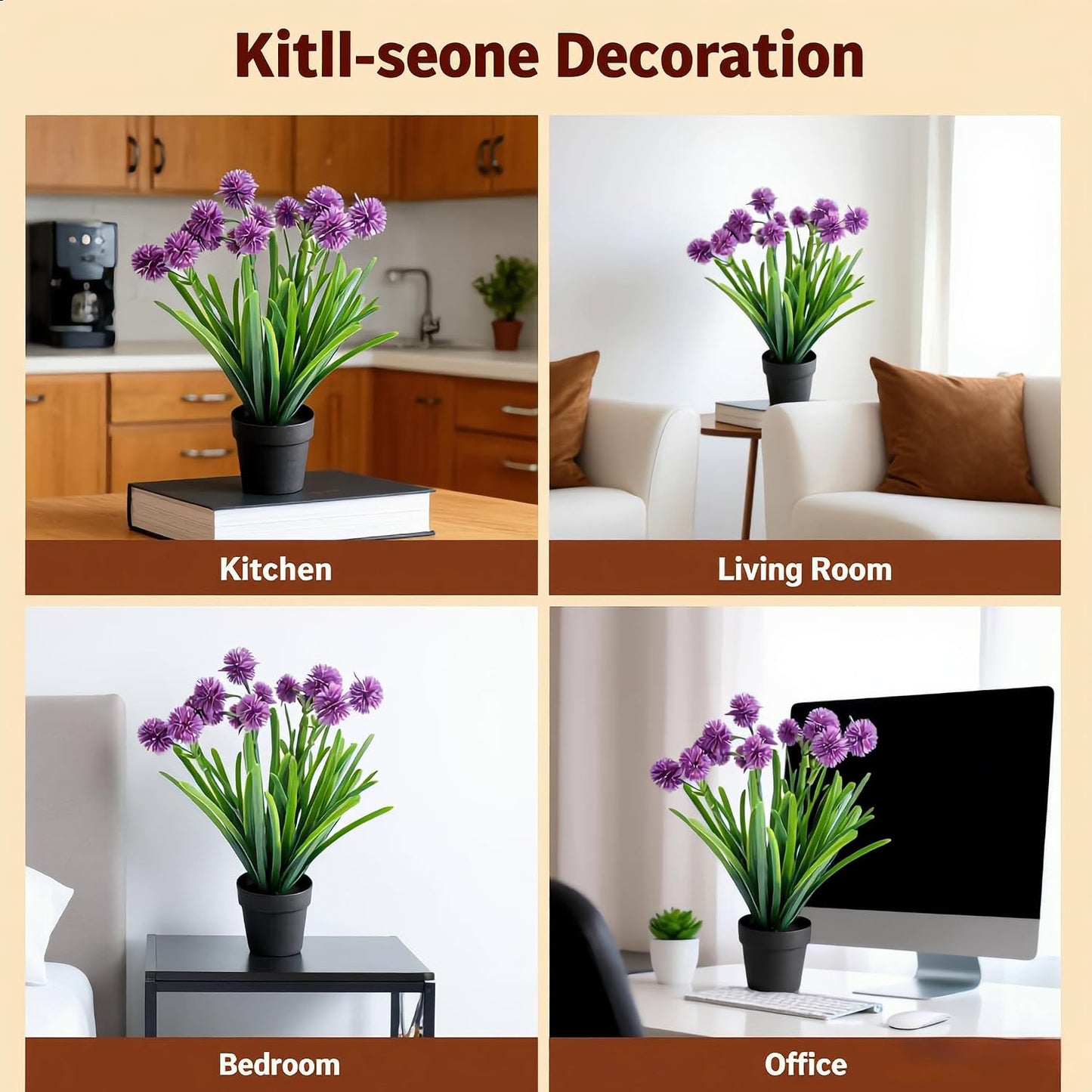 Artificial Potted Plants, Realistic Fake Greenery for Desk, Home Office Bathroom Shelf Farmhouse Table Decor, Maintenance Free (2, Allium Giganteum Purple)