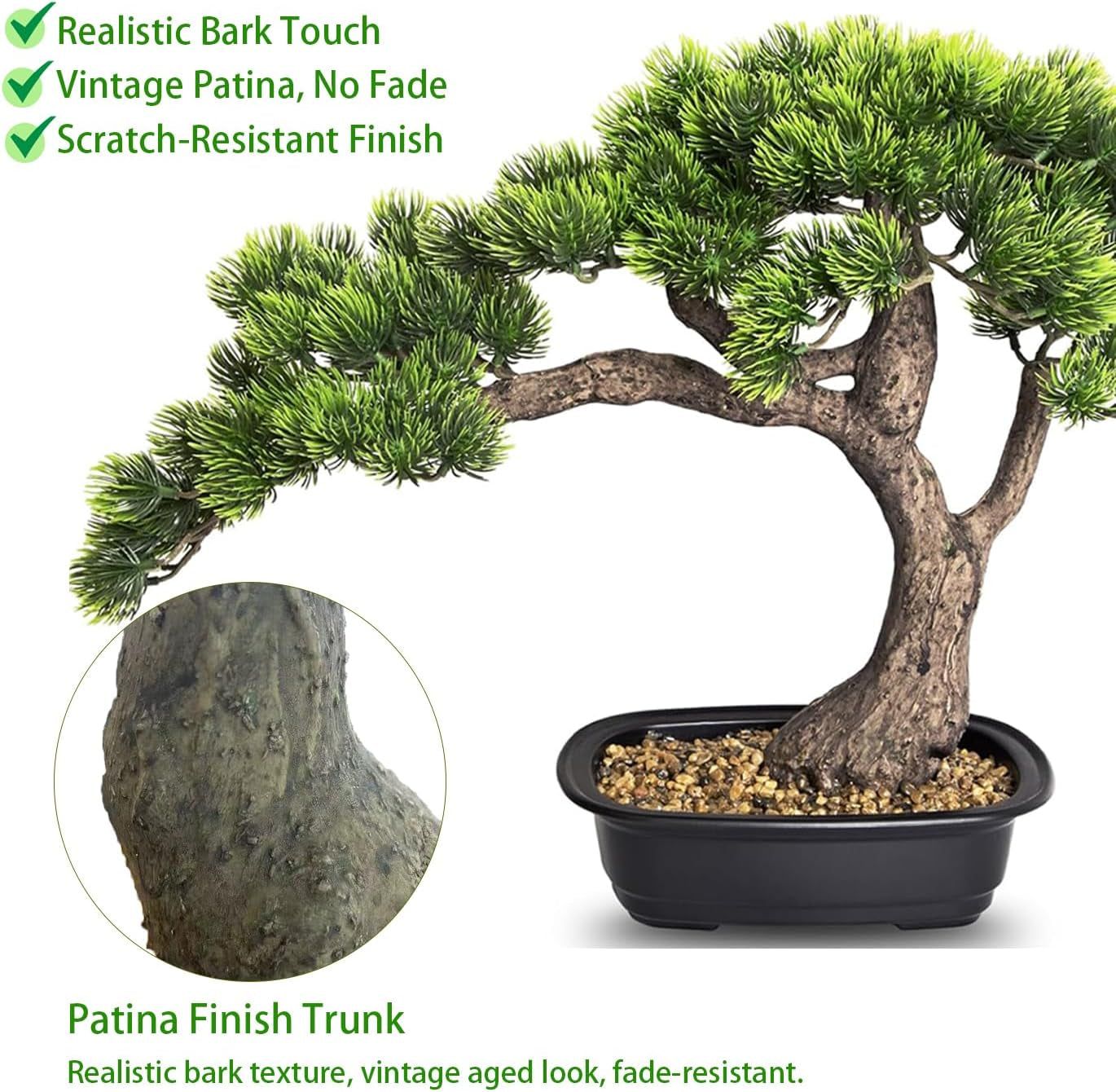 Artificial Bonsai Tree, Large Faux Pine Plants 15 Inch, Faux Juniper Potted Plants Indoor Decor for Office Desk Home Table, Greenery Desktop Bonsai Plant for Room Decorations, Tall 15"