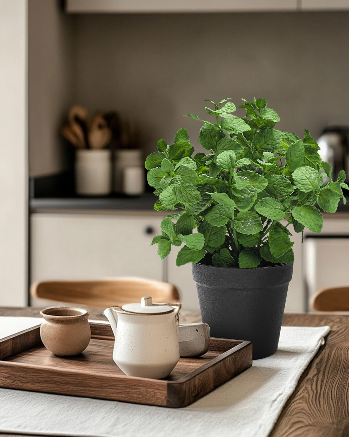 Small Fake Plants Mint Artificial Potted Plants for Home Office Bathroom Shelf Farmhouse Coffee Table Decor (Green)