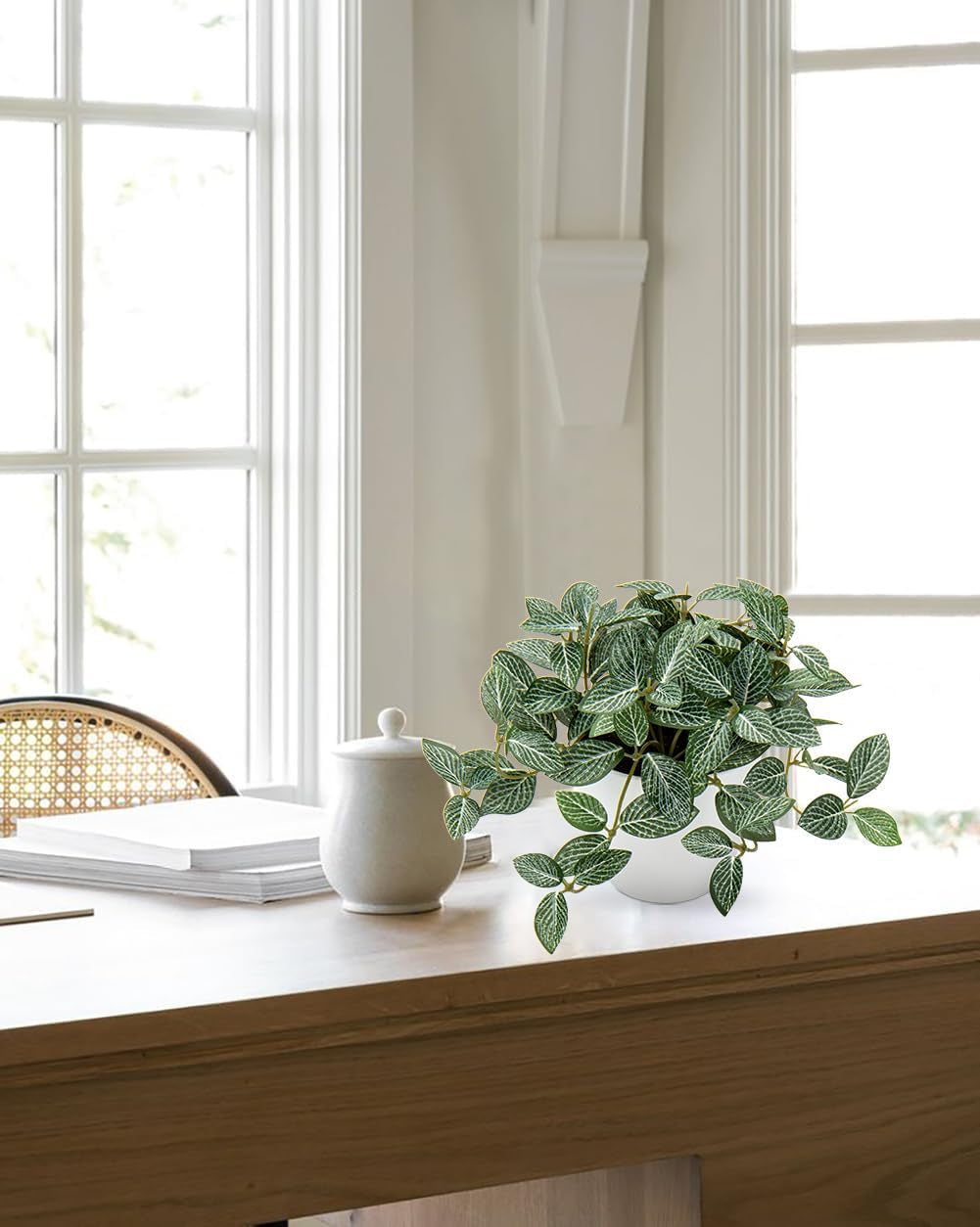 Fake Plants 2 Packs Artificial Plants Indoor Faux Plants with White Plastic Pot Small Fake Potted Plant for Home Aesthetic Living Room Bathroom Desk Shelf Office Decor