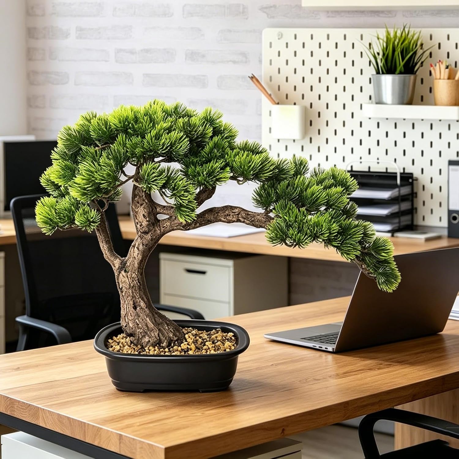 Artificial Bonsai Tree, Large Faux Pine Plants 15 Inch, Faux Juniper Potted Plants Indoor Decor for Office Desk Home Table, Greenery Desktop Bonsai Plant for Room Decorations, Tall 15"