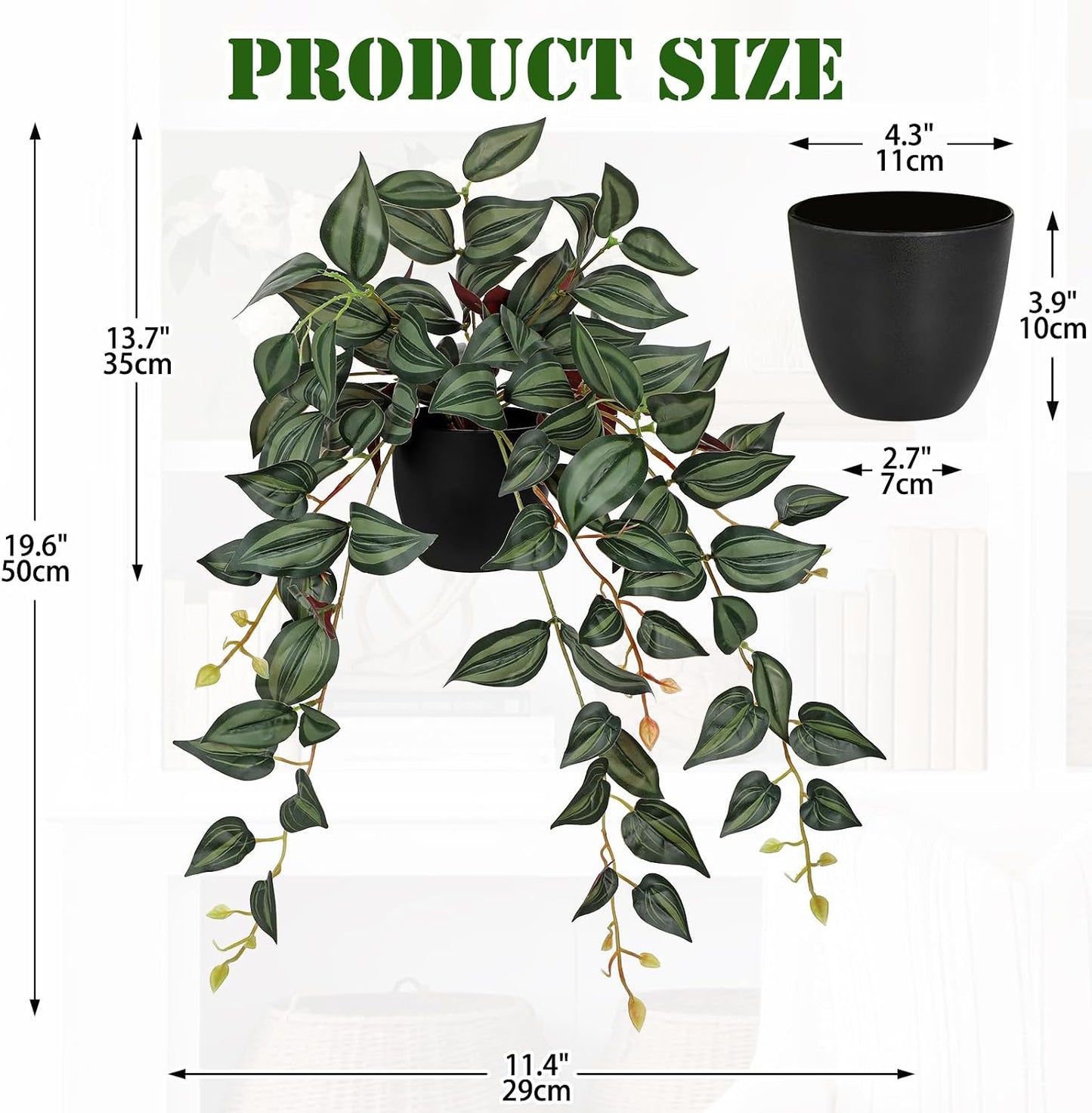 Fake Plants Artificial Potted Plants 20 Inch Faux Peperomia Ivy Vine Plant Hanging Plant for Home Office Desk Shelf Indoor Outdoor Decor