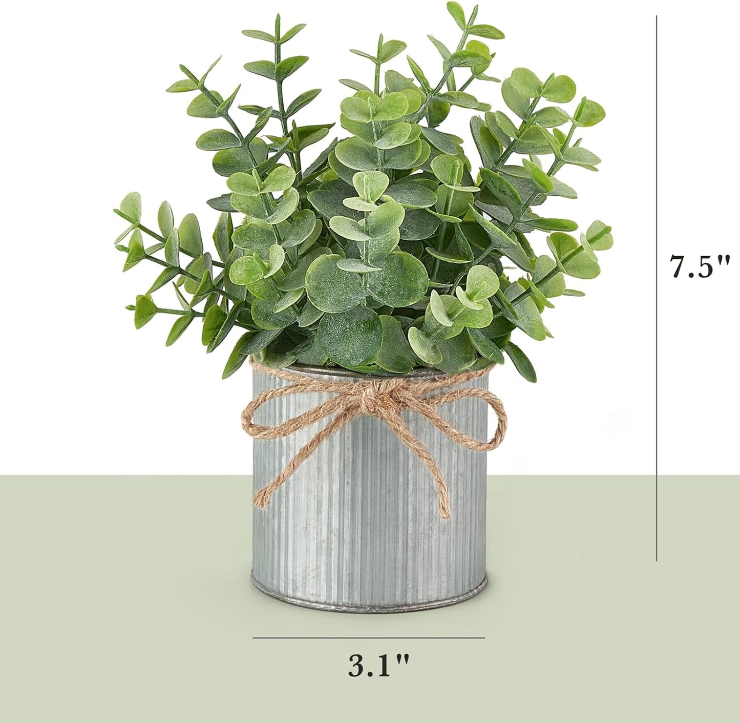 2 Packs Small Fake Plants in Farmhouse Galvanized Pots Table Centerpiece Mini Faux Eucalyptus Potted Artificial Plants for Bathroom Shelf Room Rustic Home Decor