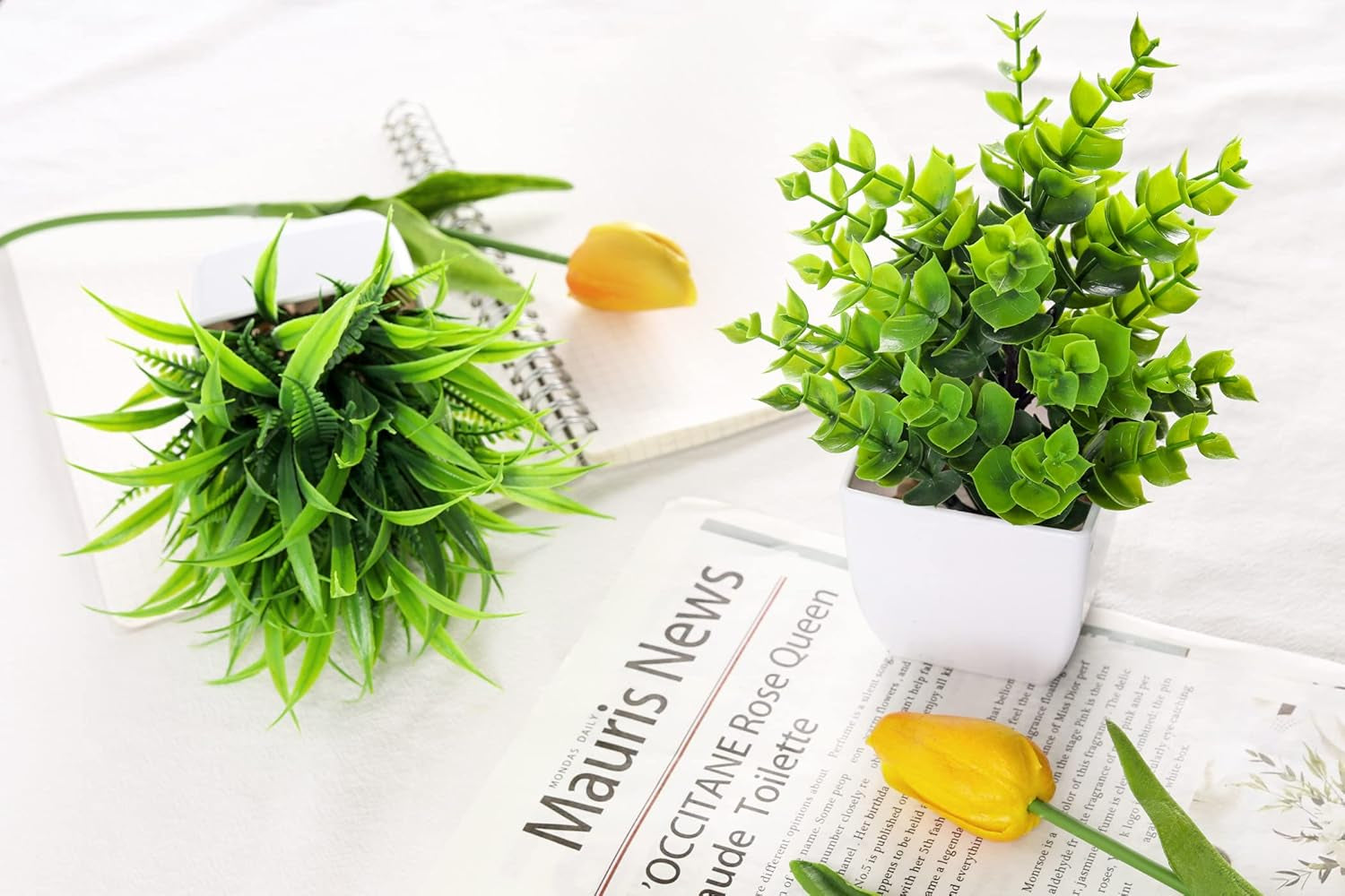 2 Pack Small Fake Plants Mini Artificial Potted Plants for Table Desk Home Bathroom Office Decor