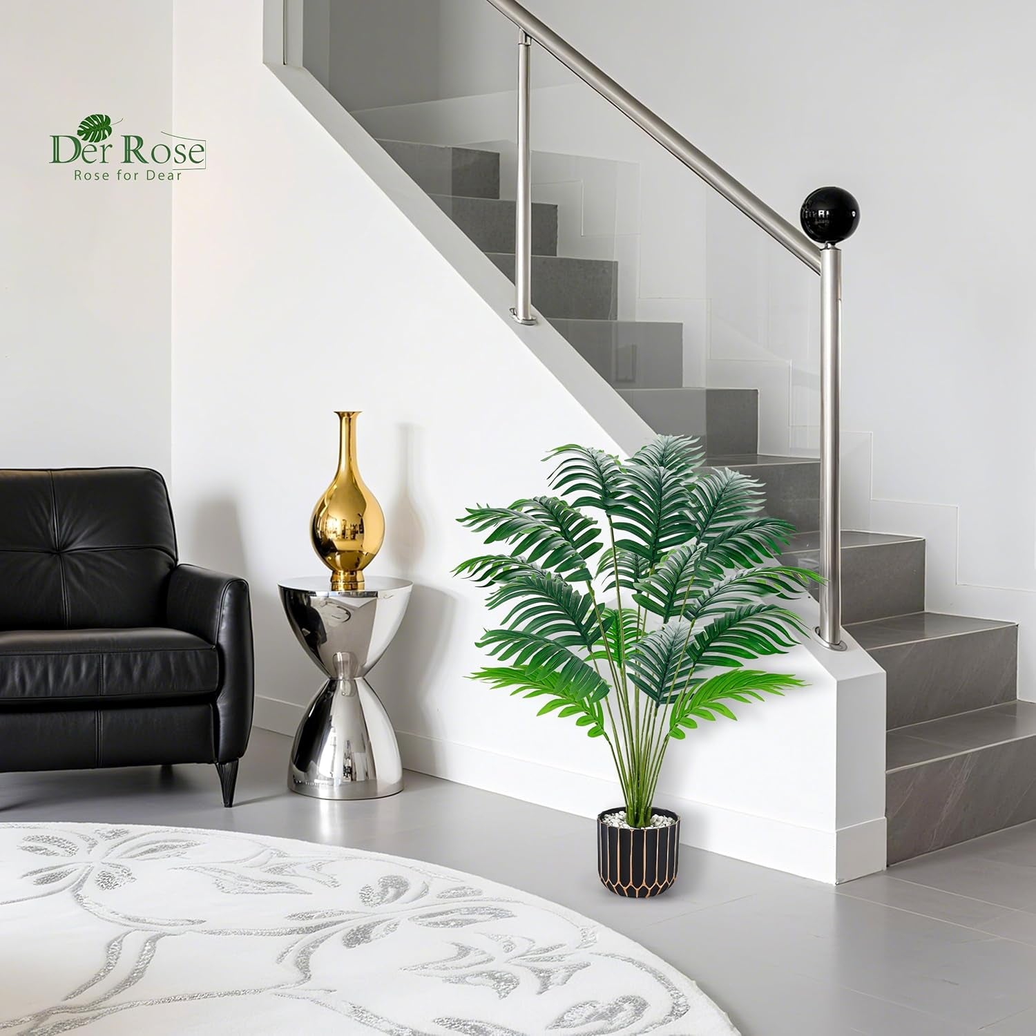 28" Fake Palm Tree Large Artificial Potted Plants Indoor for Home Porch Patio Living Room Bathroom Outdoor Decor
