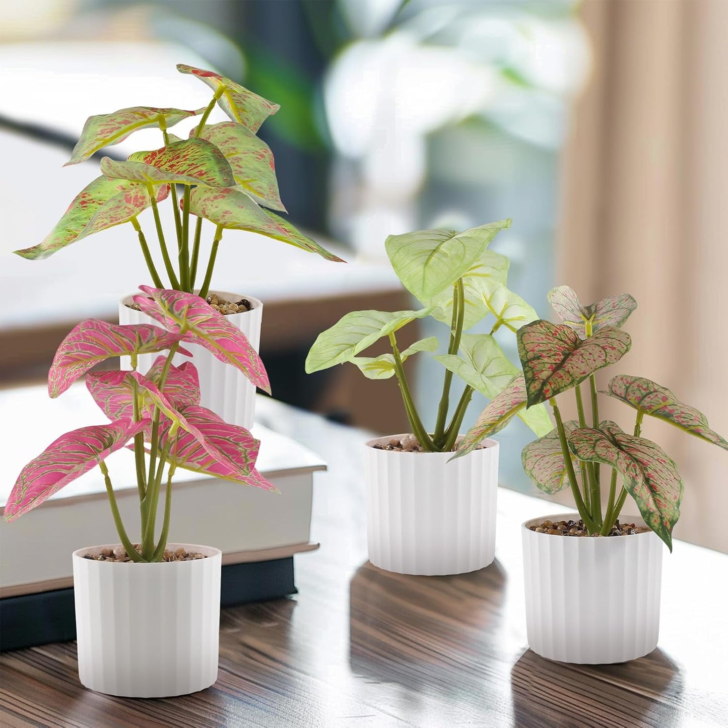1Pc Realistic Artificial Plants Small Potted Fake Greenery Leaf for Home Kitchen Table Centerpieces Office Shelf Desk Ledge Decor