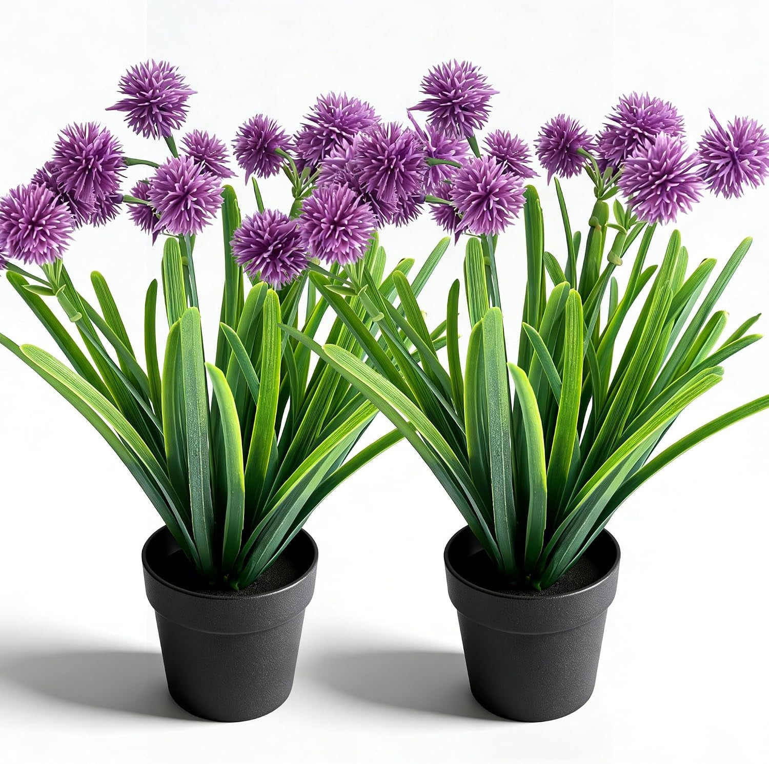 Artificial Potted Plants, Realistic Fake Greenery for Desk, Home Office Bathroom Shelf Farmhouse Table Decor, Maintenance Free (2, Allium Giganteum Purple)