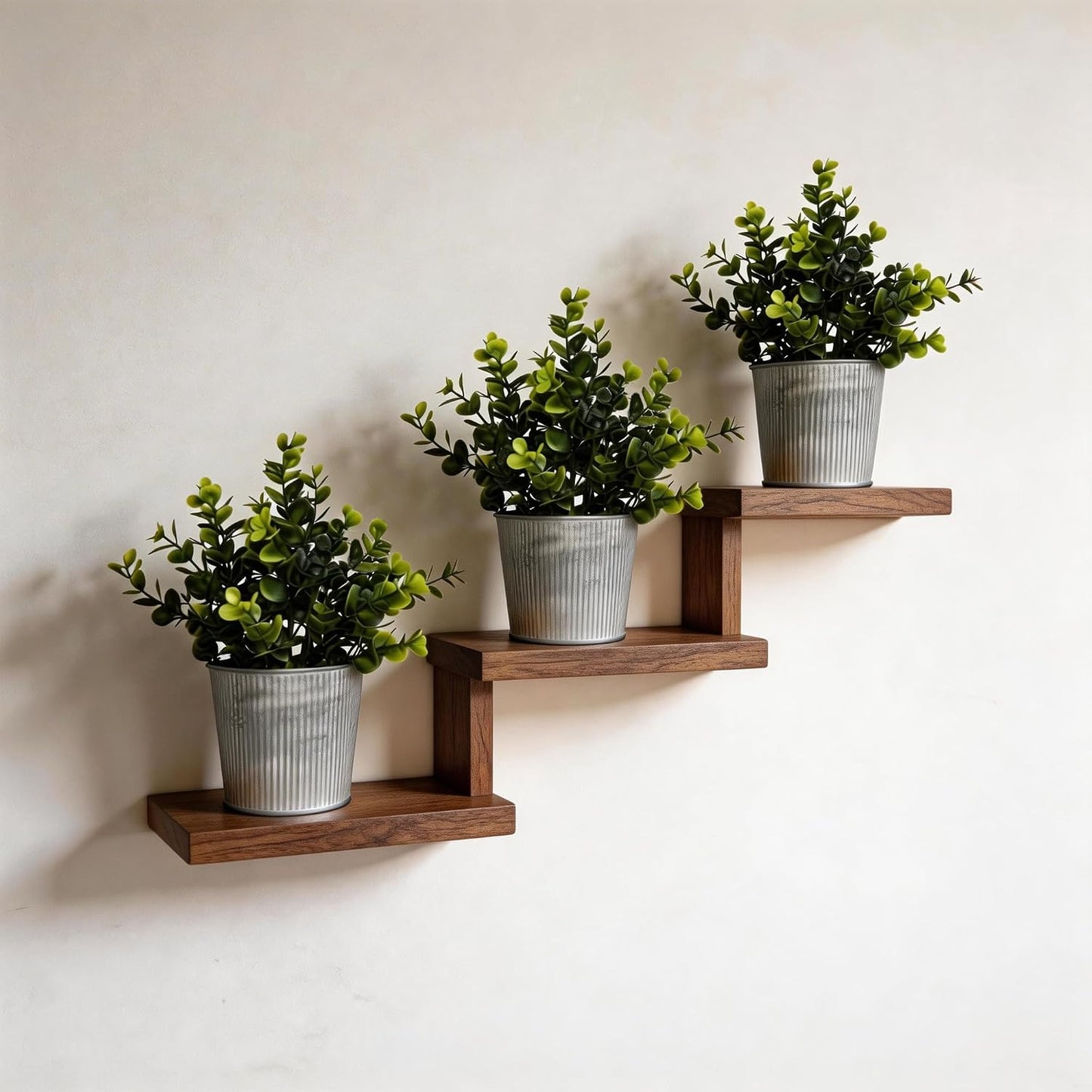 3 Pack Artificial Eucalyptus Plants in Rustic Galvanized Metal Pots, Small Fake Potted Plants for Home Decor, Mini Faux Greenery Farmhouse Table Centerpiece for Bathroom, Kitchen, Bedroom, Office