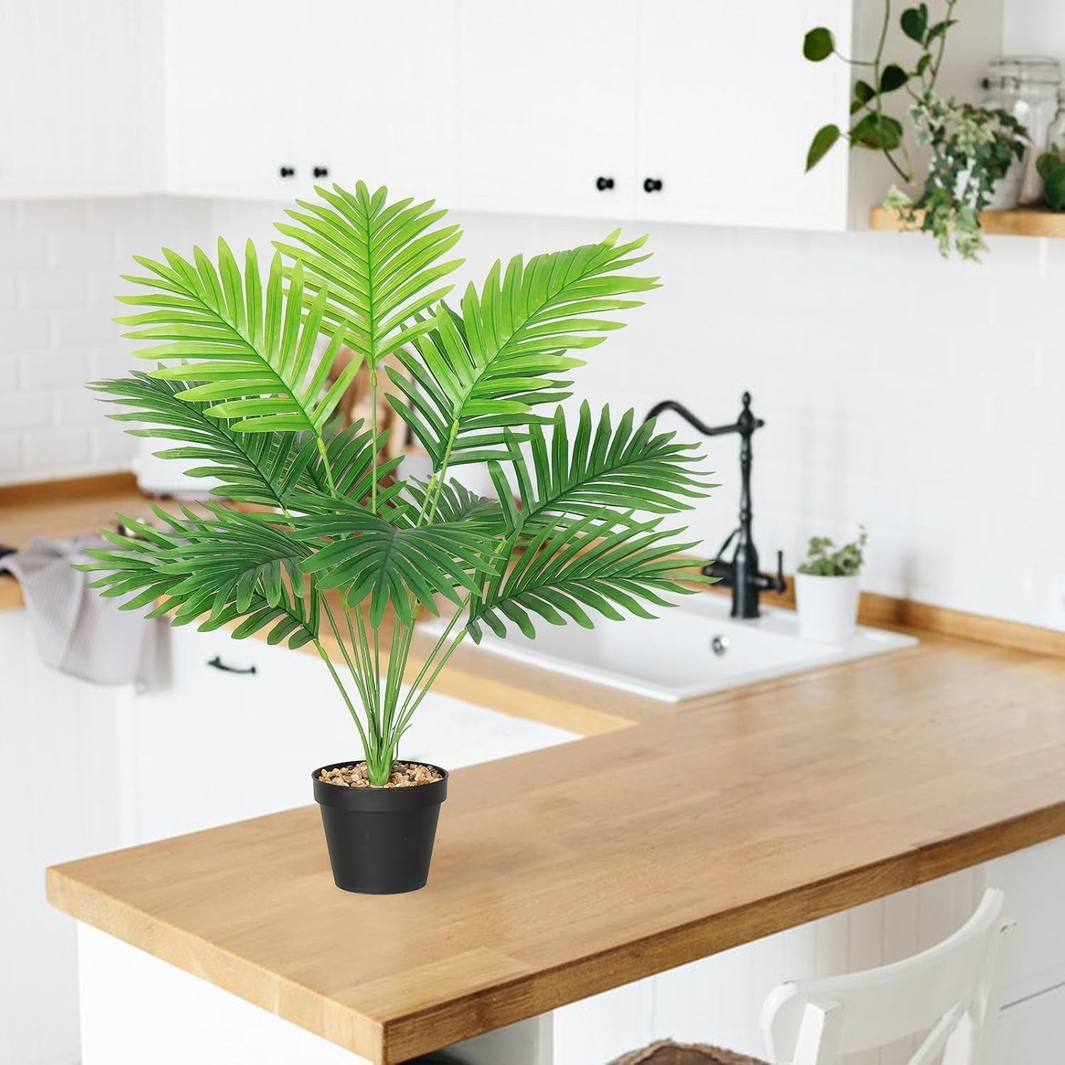 Set of 2 Artificial Areca Palm Plants in Pots, Fake Plants Artificial Floor Plants Fake Tropical Palm Tree Faux Greenry Plants for Indoor Outdoor Home Office Room Decor