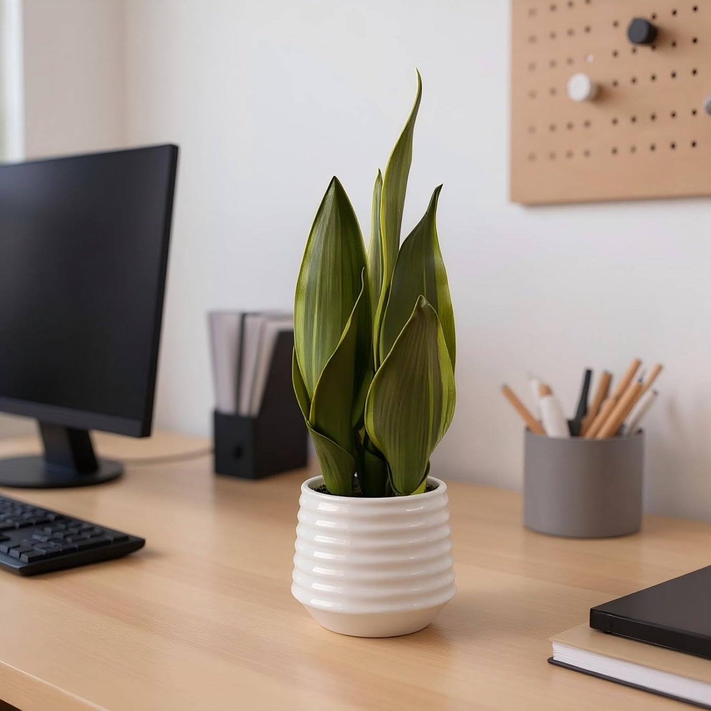 Artificial Snake Plant Potted, 15" Faux Plant, Suitable for Home Office Living Room Window Sill Indoor Decor Housewarming Gifts
