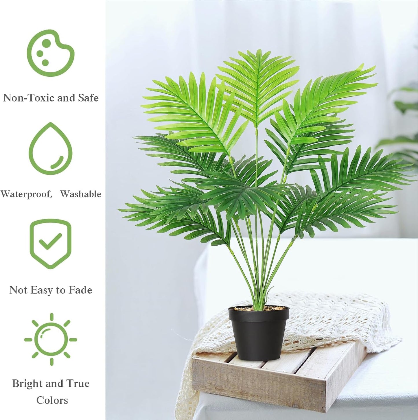 Set of 2 Artificial Areca Palm Plants in Pots, Fake Plants Artificial Floor Plants Fake Tropical Palm Tree Faux Greenry Plants for Indoor Outdoor Home Office Room Decor