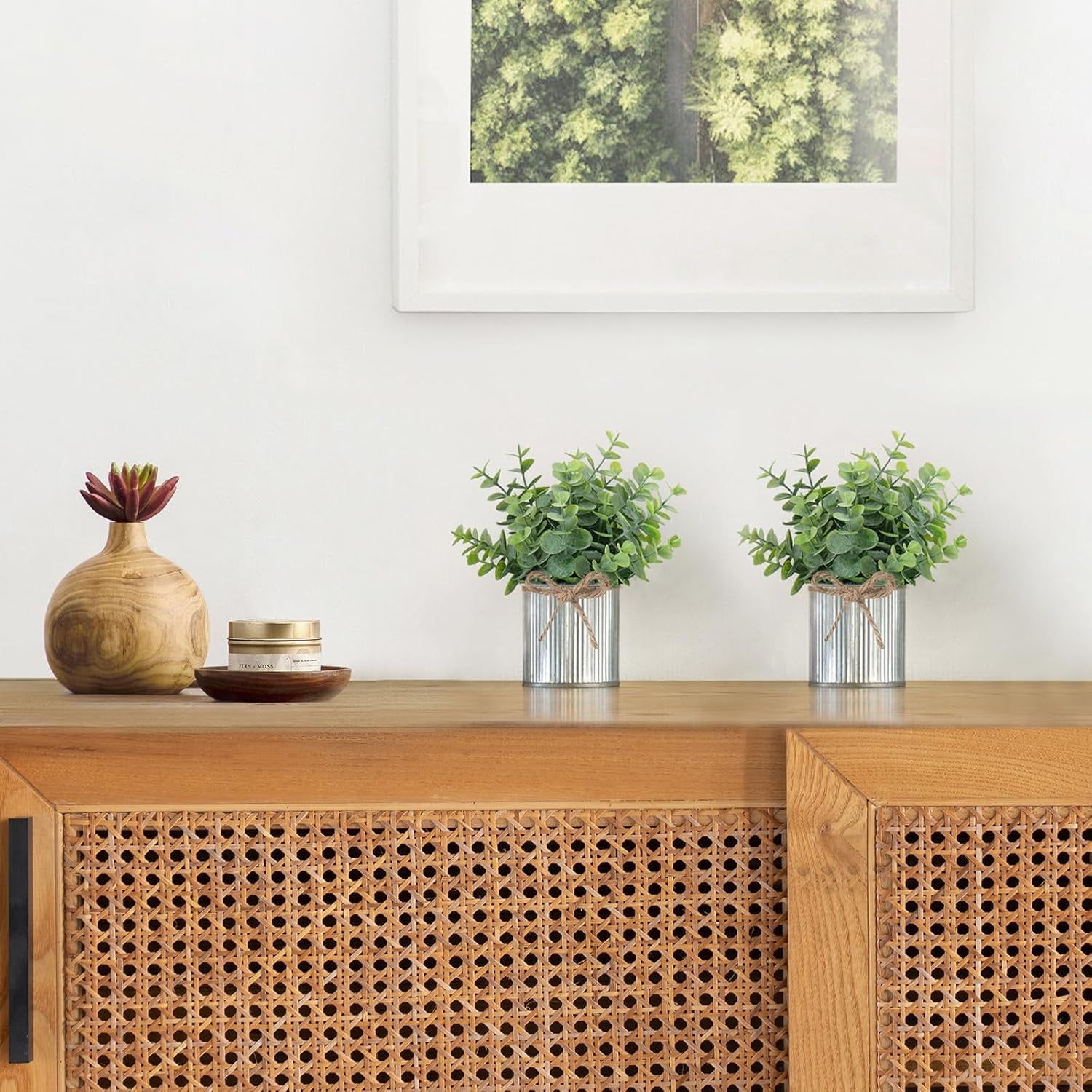 2 Packs Small Fake Plants in Farmhouse Galvanized Pots Table Centerpiece Mini Faux Eucalyptus Potted Artificial Plants for Bathroom Shelf Room Rustic Home Decor