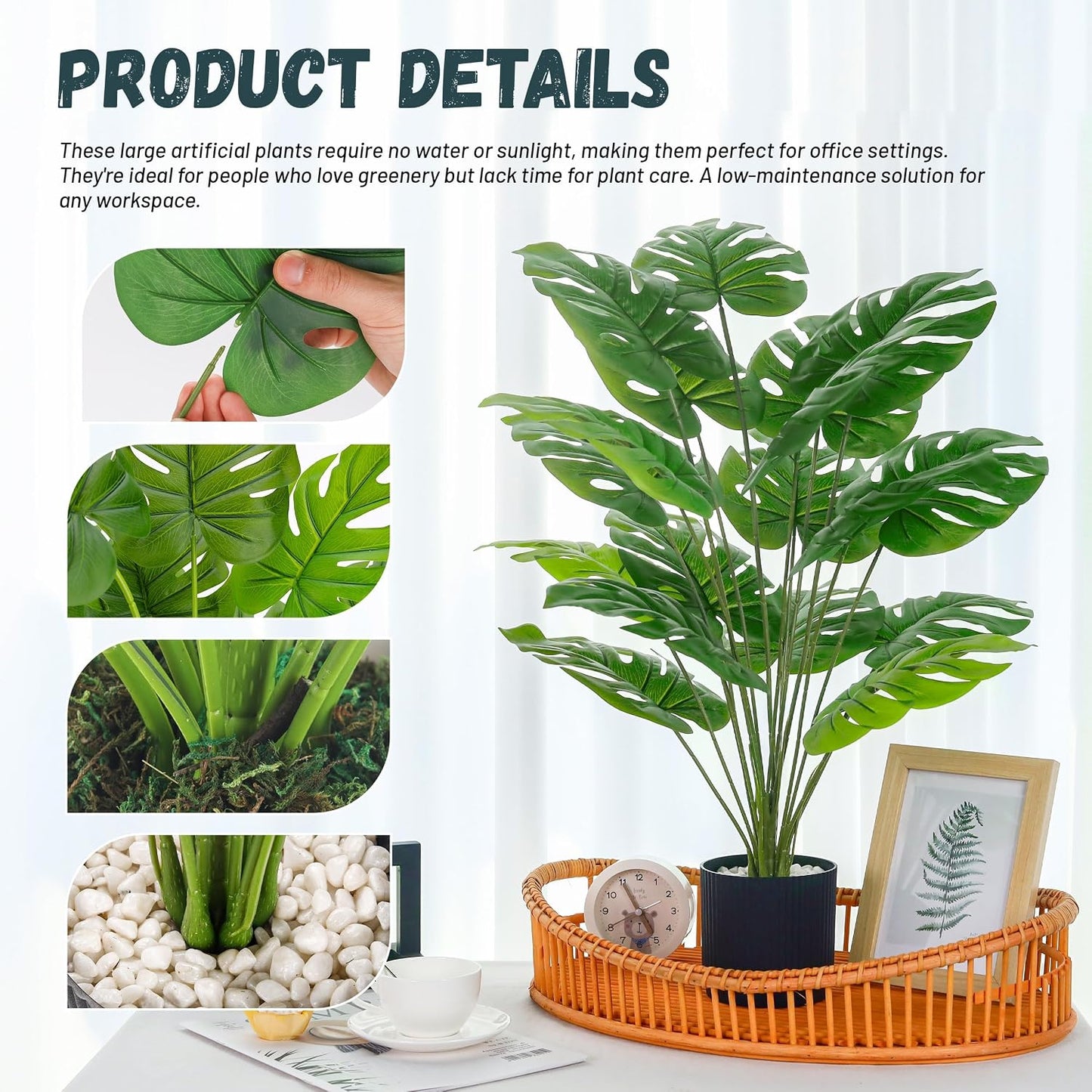 28" Black Pot Fake Monstera Plants, Large Artificial Potted Plants for Indoor & Outdoor Floor Front Porch Modern Decor