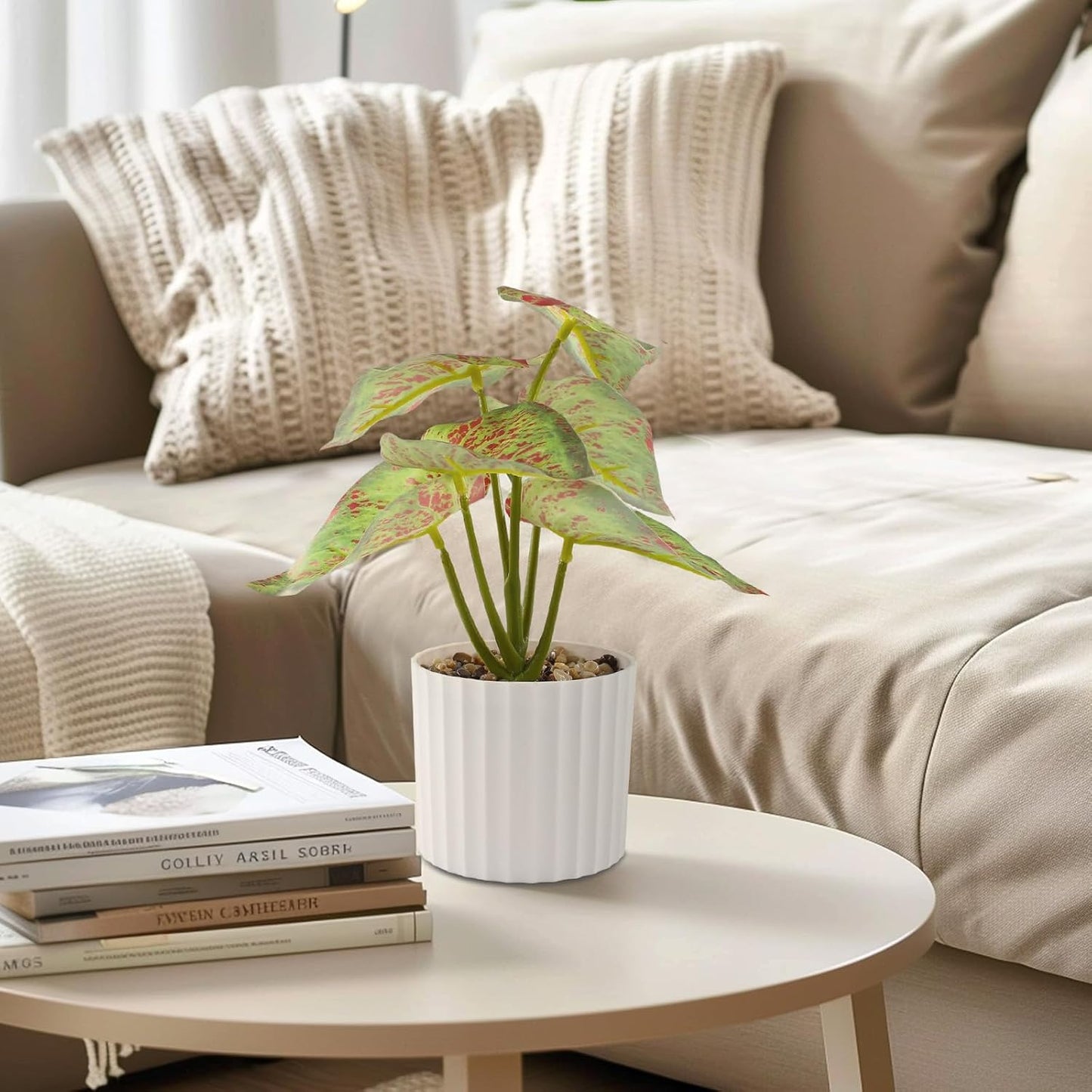 1Pc Realistic Artificial Plants Small Potted Fake Greenery Leaf for Home Kitchen Table Centerpieces Office Shelf Desk Ledge Decor