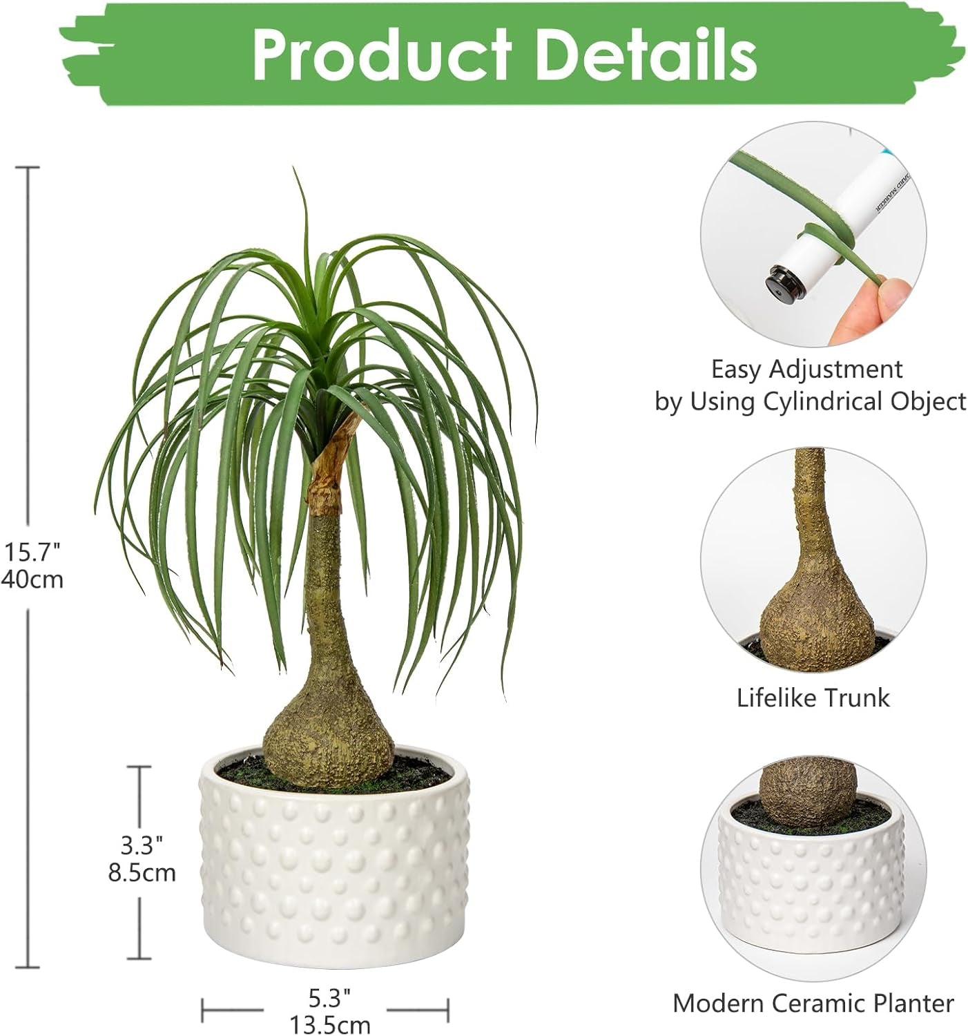 Fake Plants Artificial Potted Plants Artificial Ponytail Palm Plant in Pots Faux Bonsai Plants for Office Table Desk Shelf Bathroom Bedroom Greenery Decoration Room Indoor Home Decor
