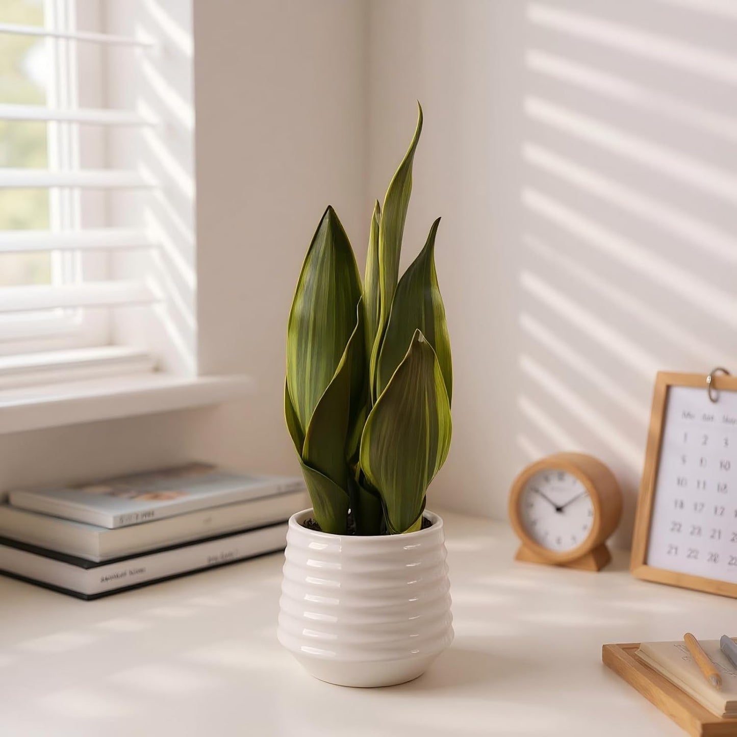 Artificial Snake Plant Potted, 15" Faux Plant, Suitable for Home Office Living Room Window Sill Indoor Decor Housewarming Gifts