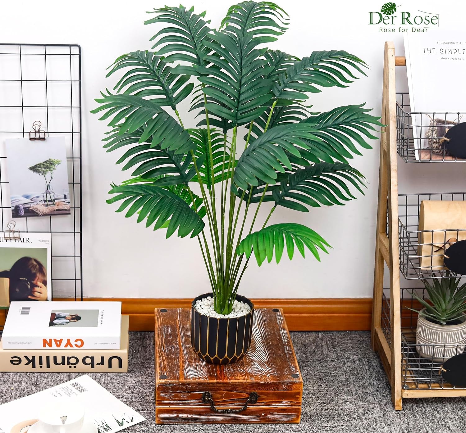 28" Fake Palm Tree Large Artificial Potted Plants Indoor for Home Porch Patio Living Room Bathroom Outdoor Decor