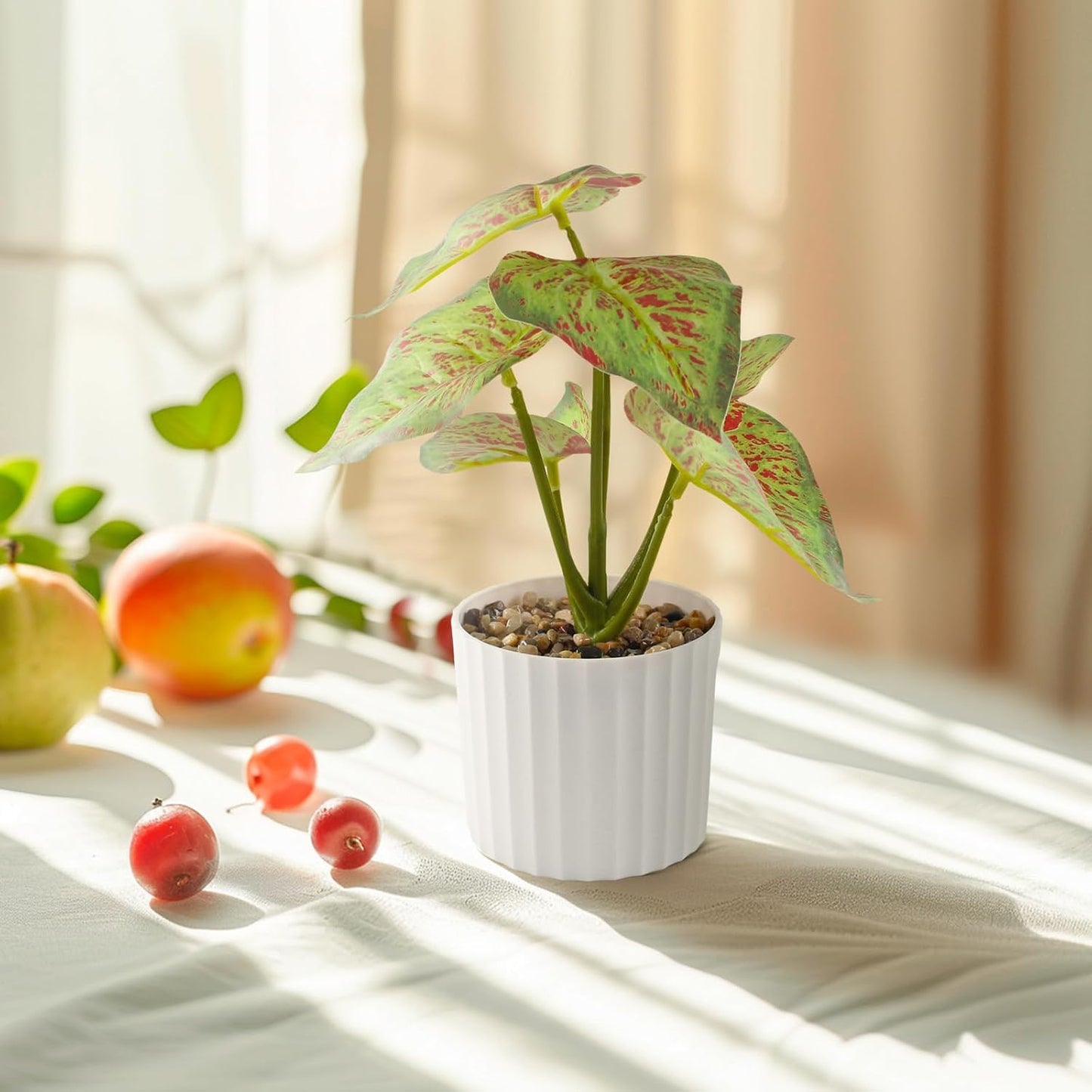 1Pc Realistic Artificial Plants Small Potted Fake Greenery Leaf for Home Kitchen Table Centerpieces Office Shelf Desk Ledge Decor