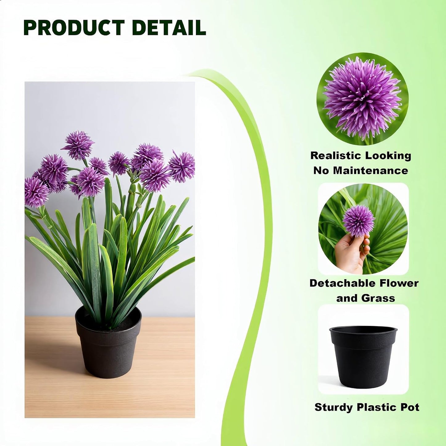 Artificial Potted Plants, Realistic Fake Greenery for Desk, Home Office Bathroom Shelf Farmhouse Table Decor, Maintenance Free (2, Allium Giganteum Purple)