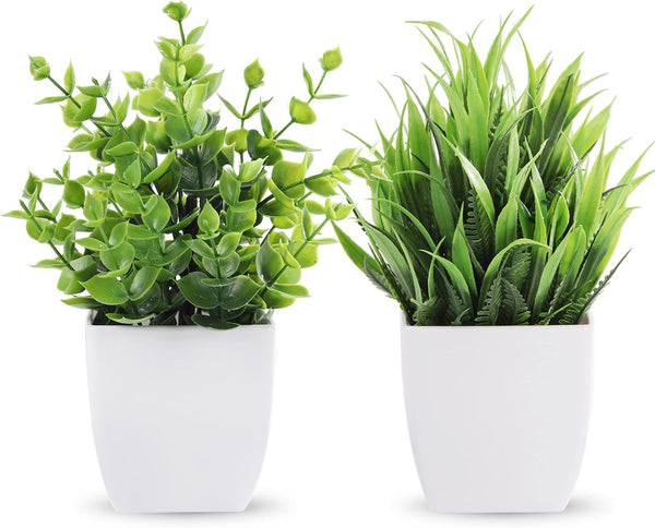 2 Pack Small Fake Plants Mini Artificial Potted Plants for Table Desk Home Bathroom Office Decor