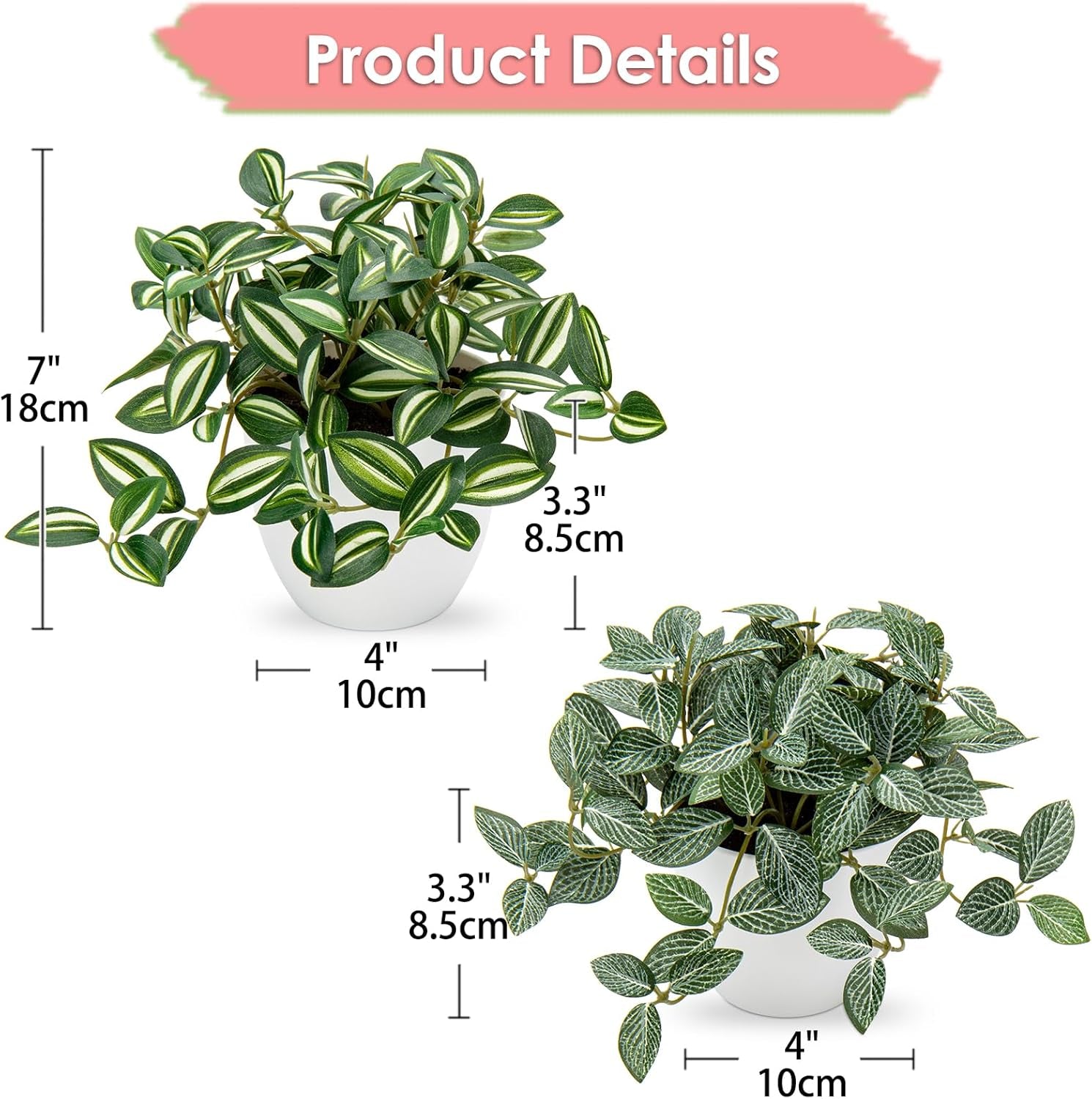 Fake Plants 2 Packs Artificial Plants Indoor Faux Plants with White Plastic Pot Small Fake Potted Plant for Home Aesthetic Living Room Bathroom Desk Shelf Office Decor