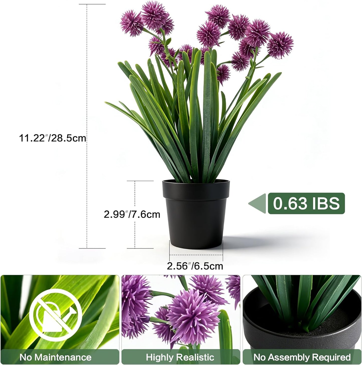 Artificial Potted Plants, Realistic Fake Greenery for Desk, Home Office Bathroom Shelf Farmhouse Table Decor, Maintenance Free (2, Allium Giganteum Purple)