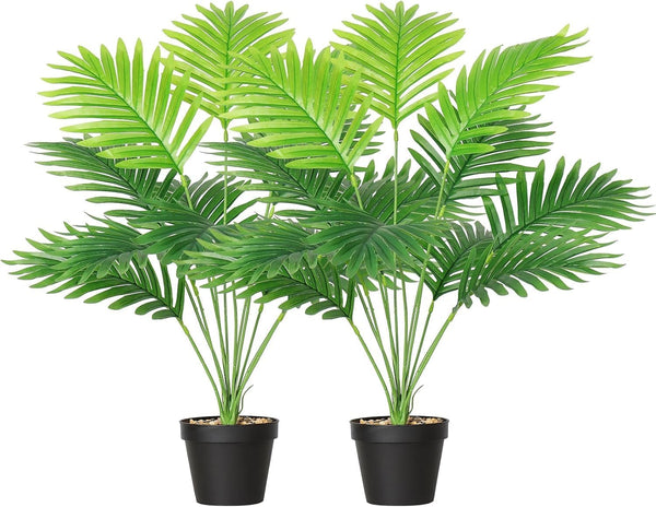 Set of 2 Artificial Areca Palm Plants in Pots, Fake Plants Artificial Floor Plants Fake Tropical Palm Tree Faux Greenry Plants for Indoor Outdoor Home Office Room Decor