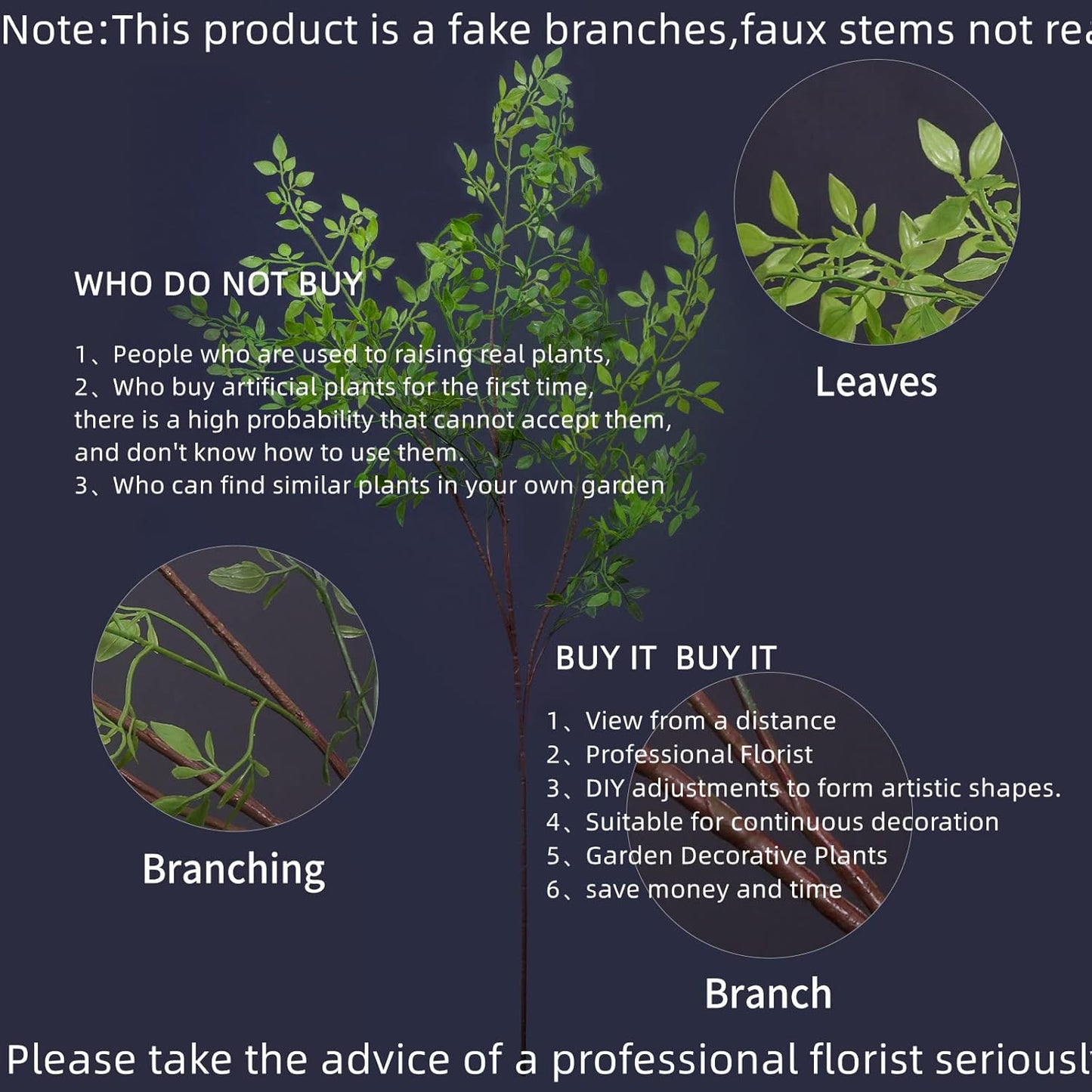 Artificial Plants,2Pcs 43.3" Green Nandina Faux Branches for Vase,Artificial Plants for Shop Garden Office Home Décor