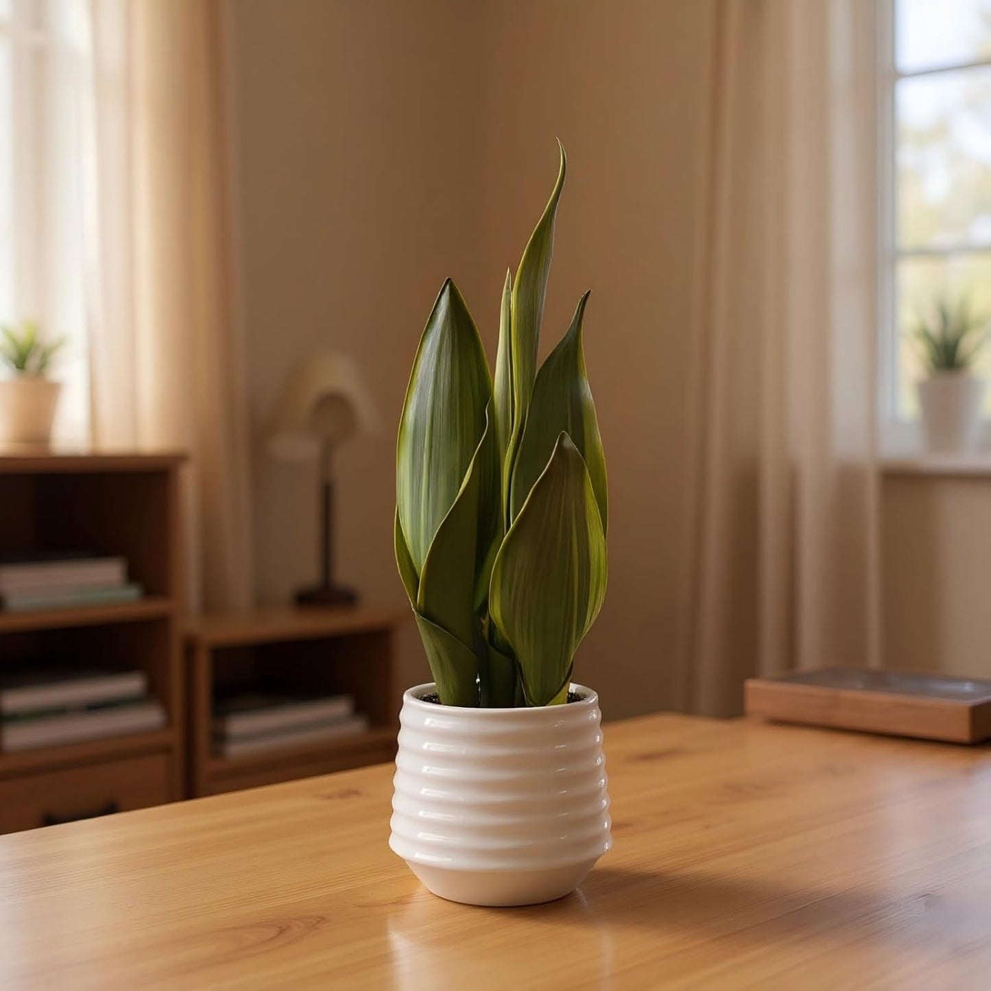 Artificial Snake Plant Potted, 15" Faux Plant, Suitable for Home Office Living Room Window Sill Indoor Decor Housewarming Gifts