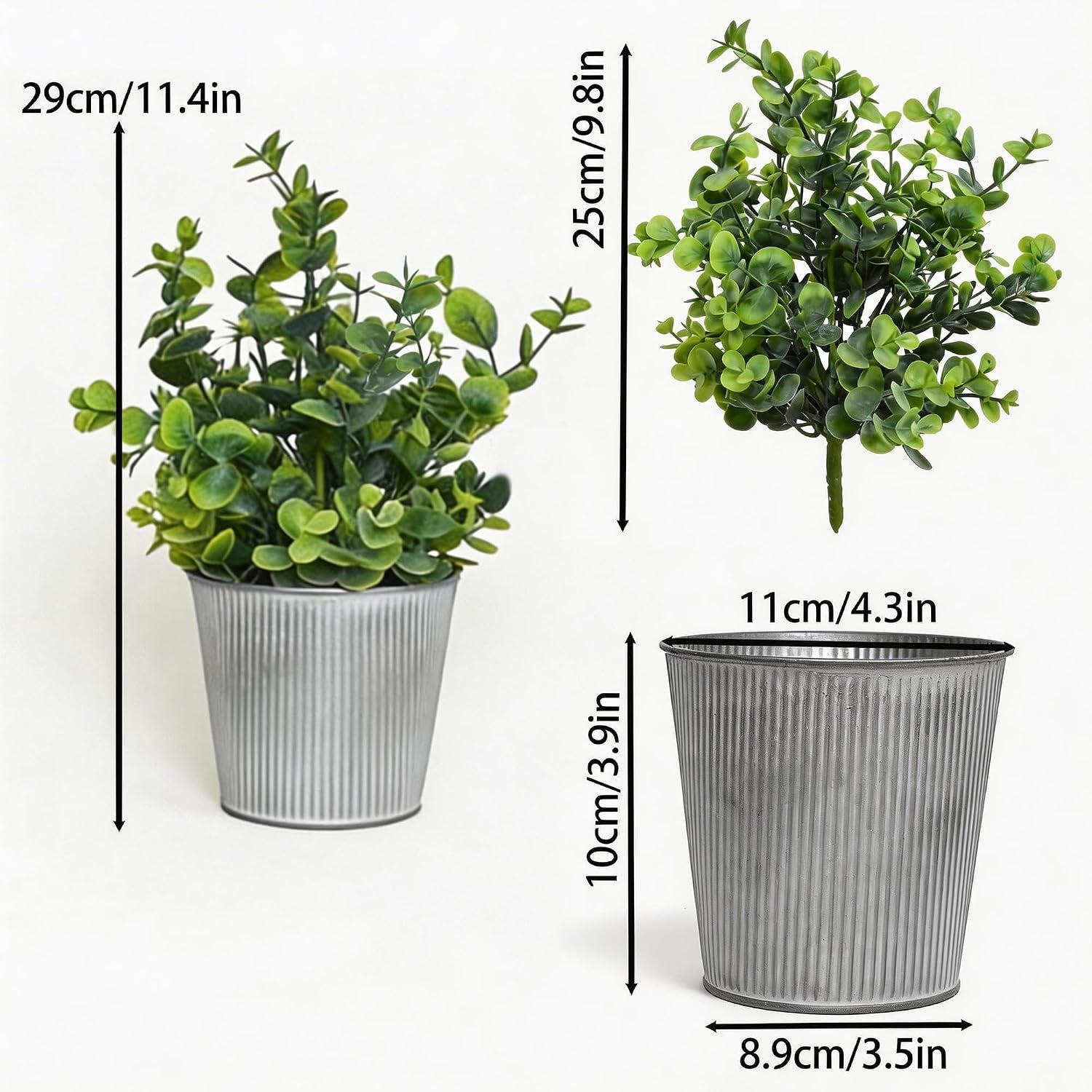3 Pack Artificial Eucalyptus Plants in Rustic Galvanized Metal Pots, Small Fake Potted Plants for Home Decor, Mini Faux Greenery Farmhouse Table Centerpiece for Bathroom, Kitchen, Bedroom, Office