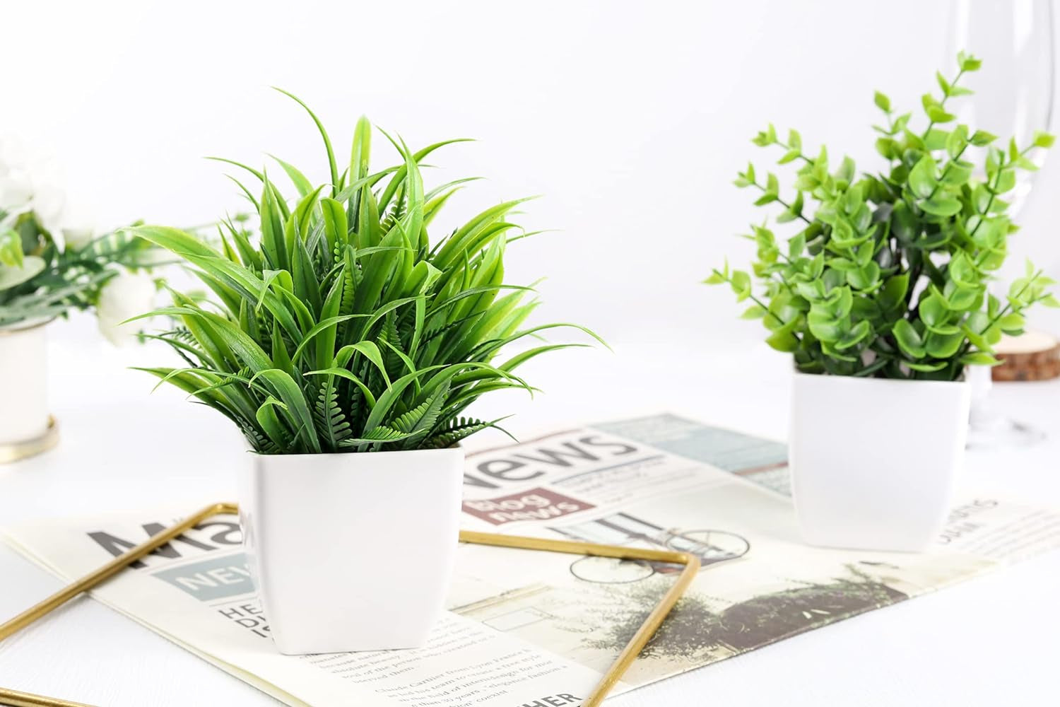2 Pack Small Fake Plants Mini Artificial Potted Plants for Table Desk Home Bathroom Office Decor