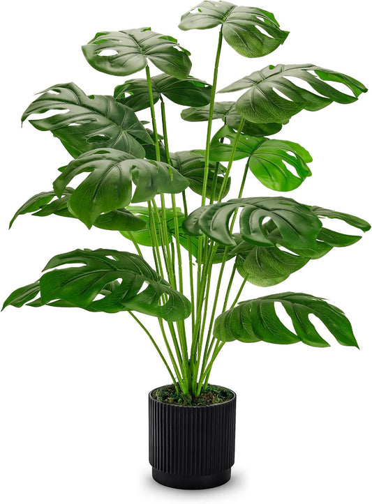 28" Black Pot Fake Monstera Plants, Large Artificial Potted Plants for Indoor & Outdoor Floor Front Porch Modern Decor