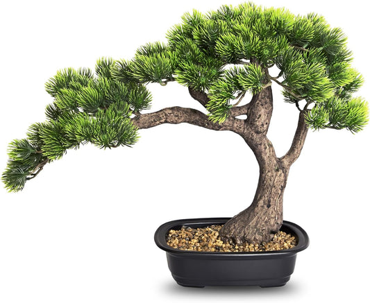 Artificial Bonsai Tree, Large Faux Pine Plants 15 Inch, Faux Juniper Potted Plants Indoor Decor for Office Desk Home Table, Greenery Desktop Bonsai Plant for Room Decorations, Tall 15"