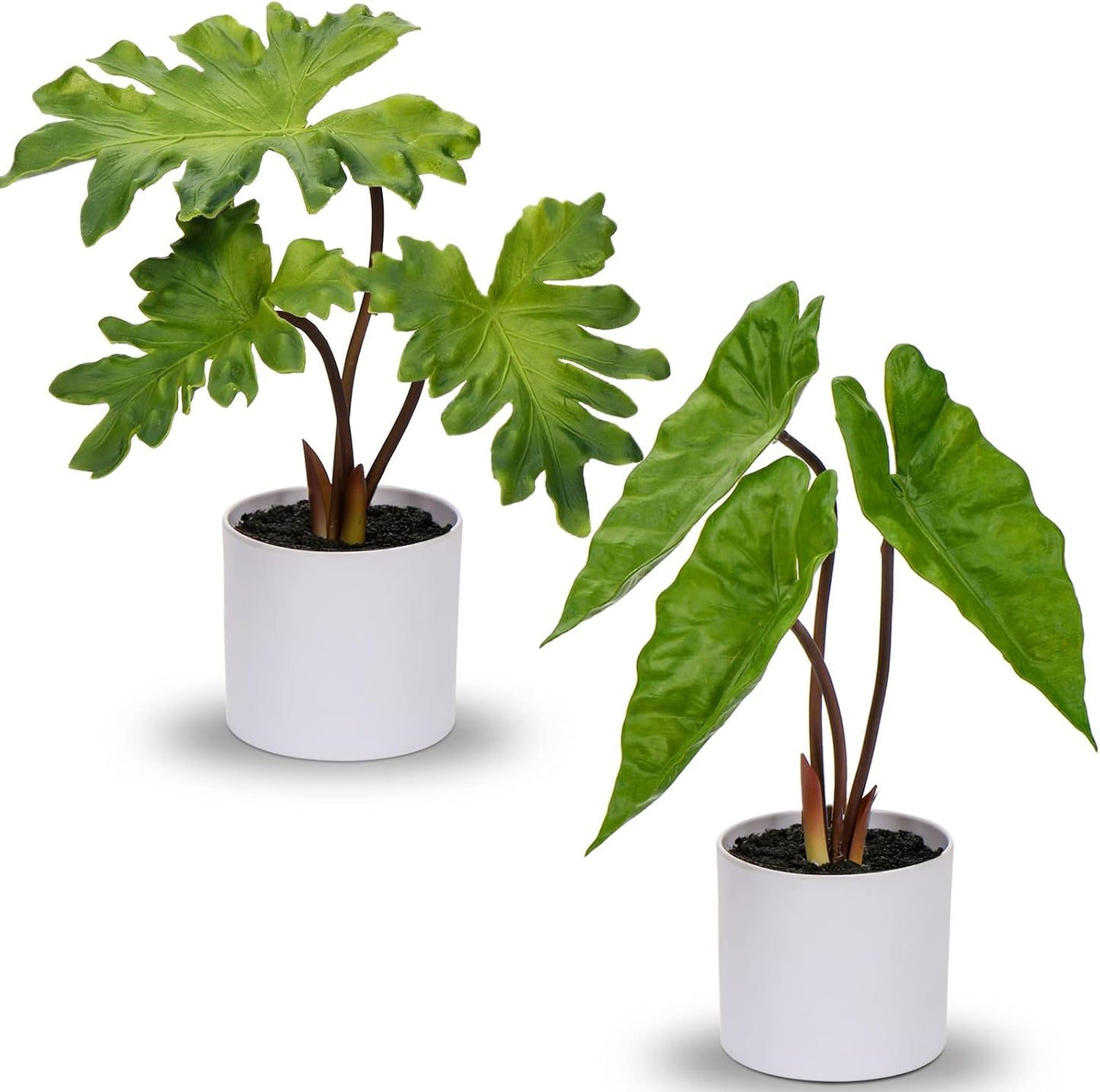Fake Plants Set of 2 Artificial Potted Plants Faux Plants Begonia Plants in White Pots Real Touch Leaves for Office Table Desk Shelf Bathroom Bedroom Greenery Decoration Home Indoor Decor
