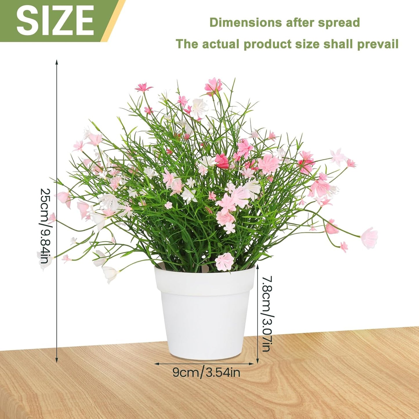 Artificial Babys Breath Potted Fake Plants with Flowers Faux Plants Indoor for Home Office Bookshelf Table Room Decor (Pink)