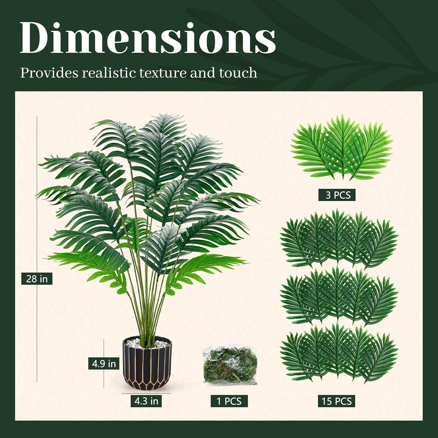 28" Fake Palm Tree Large Artificial Potted Plants Indoor for Home Porch Patio Living Room Bathroom Outdoor Decor