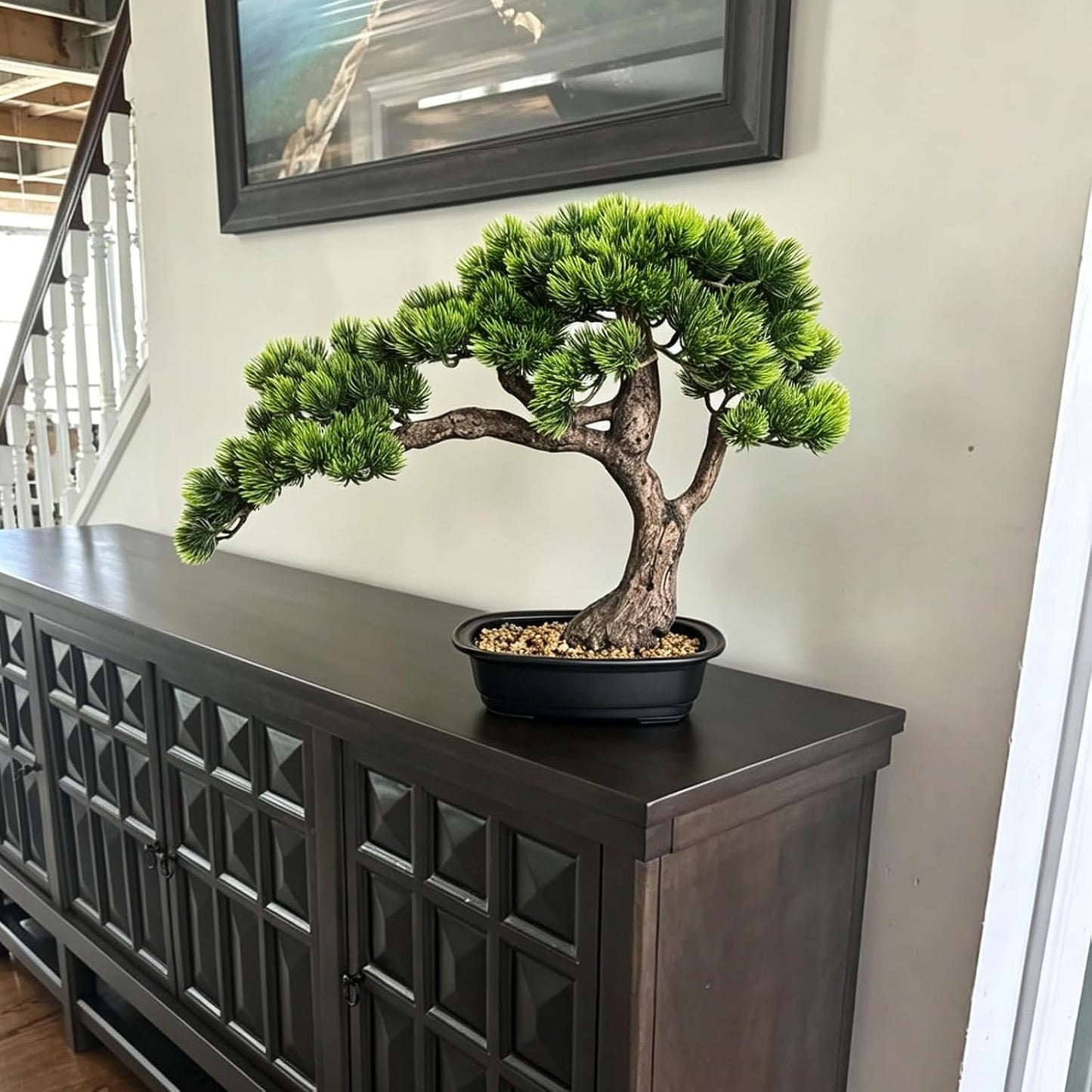 Artificial Bonsai Tree, Large Faux Pine Plants 15 Inch, Faux Juniper Potted Plants Indoor Decor for Office Desk Home Table, Greenery Desktop Bonsai Plant for Room Decorations, Tall 15"