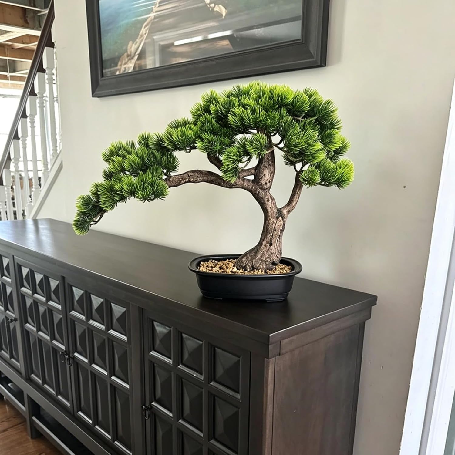 Artificial Bonsai Tree, Large Faux Pine Plants 15 Inch, Faux Juniper Potted Plants Indoor Decor for Office Desk Home Table, Greenery Desktop Bonsai Plant for Room Decorations, Tall 15"
