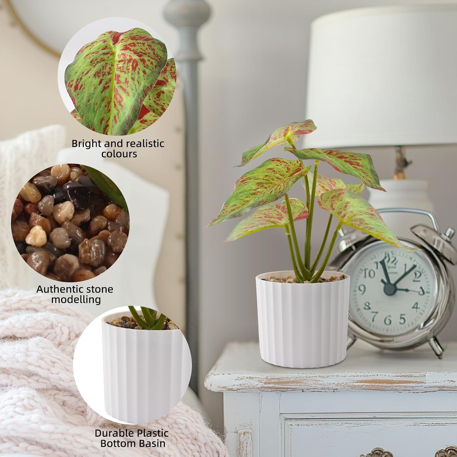 1Pc Realistic Artificial Plants Small Potted Fake Greenery Leaf for Home Kitchen Table Centerpieces Office Shelf Desk Ledge Decor