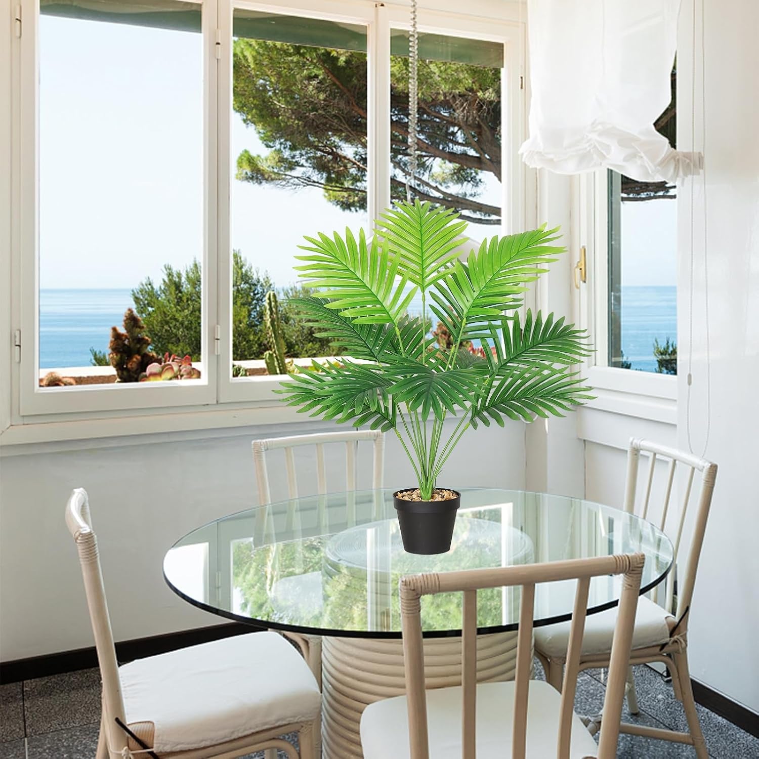 Set of 2 Artificial Areca Palm Plants in Pots, Fake Plants Artificial Floor Plants Fake Tropical Palm Tree Faux Greenry Plants for Indoor Outdoor Home Office Room Decor